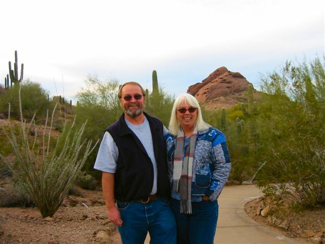 Cap and Elaine hangin' out at Desert Botanical Gardens in Scottsdale Arizona on our Christmas road trip to Santa Fe and back in December 2003